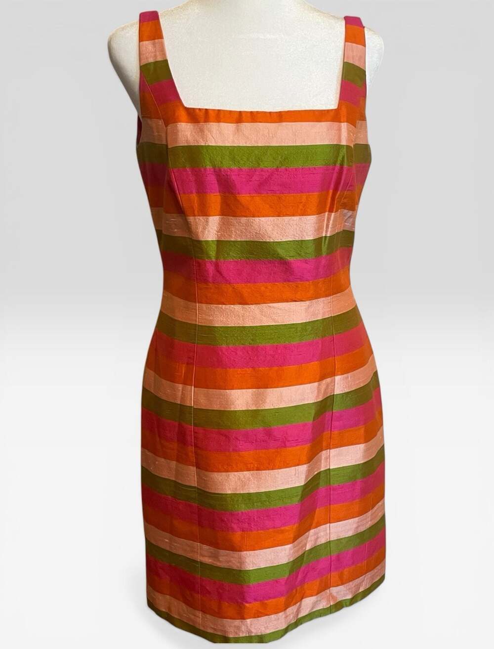 Chetta B VTG 100% Silk Striped Dress Sz 4 80s Twee Sherrie Bloom Peter Noviello